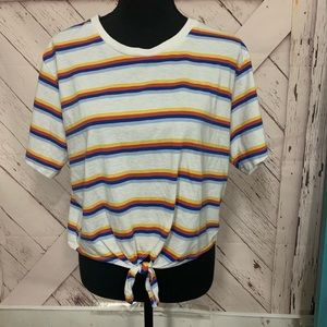 Rainbow striped crop top with tie